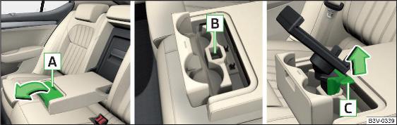 Apertura dello scomparto portaoggetti / Vano per supporto / Rimozione del supporto