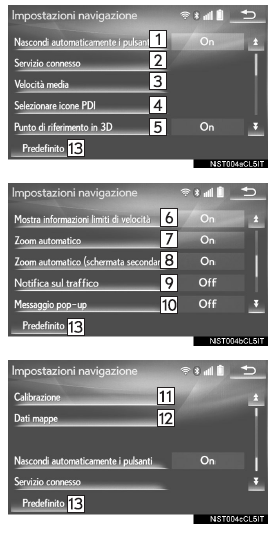 Schermata delle impostazioni di navigazione