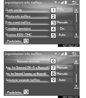 Schermata delle impostazioni per traffico e parcheggi