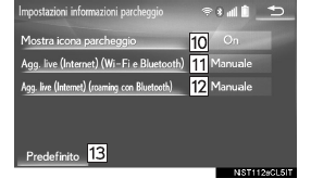 Schermata delle impostazioni per traffico e parcheggi