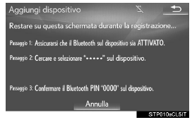 Registrazione di un telefono bluetooth per la prima volta