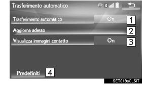 Impostazione del trasferimento automatico dei contatti/cronologia