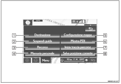 Schermata del menu di navigazione