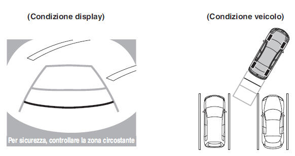 Tipo con visualizzazione linee di riferimento percorso veicolo previsto