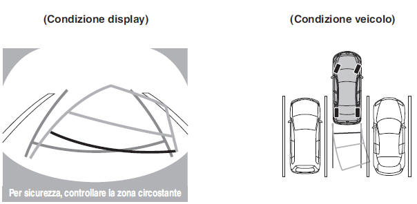 Tipo con visualizzazione linee di riferimento percorso veicolo previsto