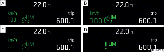 Visualizzazione dello schermo multifunzione: esempi di visualizzazioni di stato del limitatore di velocità