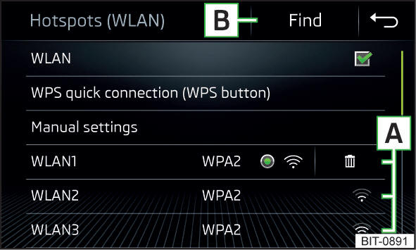 Menu principale della WLAN dell'Infotainment