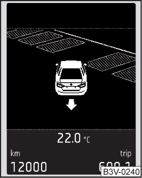 Parcheggio in marcia avanti in un'area di parcheggio trasversale: visualizzazione su display